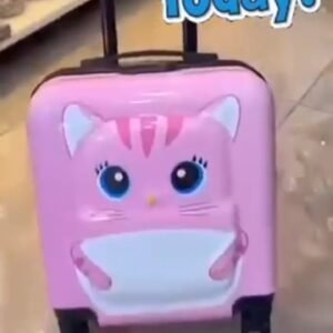 Kids Cartoon Trolley Bag – Pink Cat Design