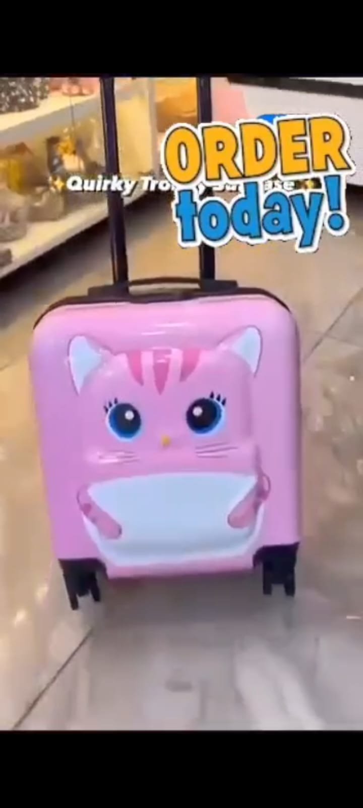 Kids Cartoon Trolley Bag – Pink Cat Design
