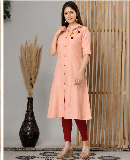 Embroidered Pure Cotton A-line Kurta for Women