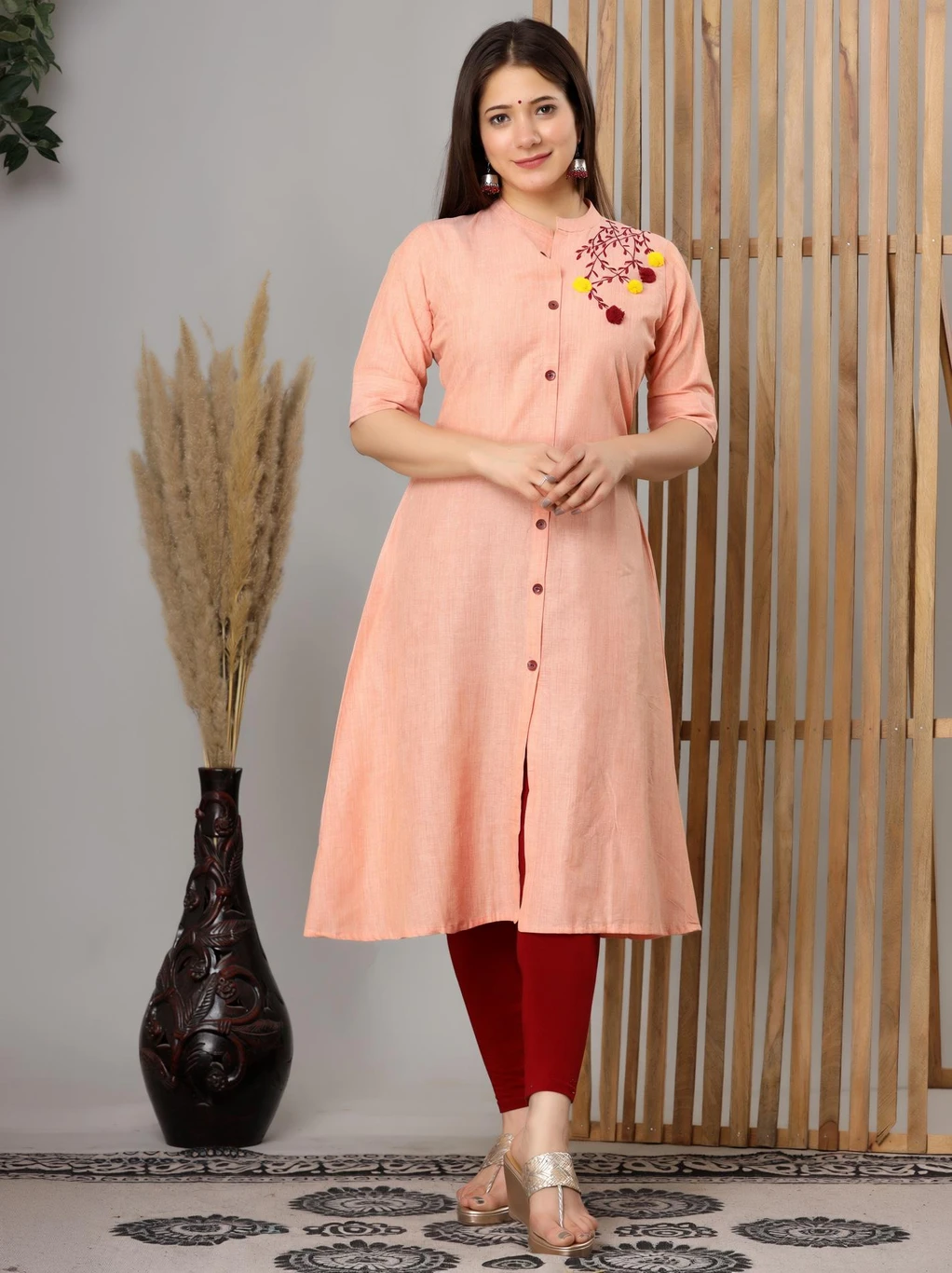 Embroidered Pure Cotton A-line Kurta for Women